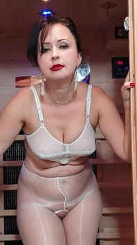 Pantyhosed in Sauna.