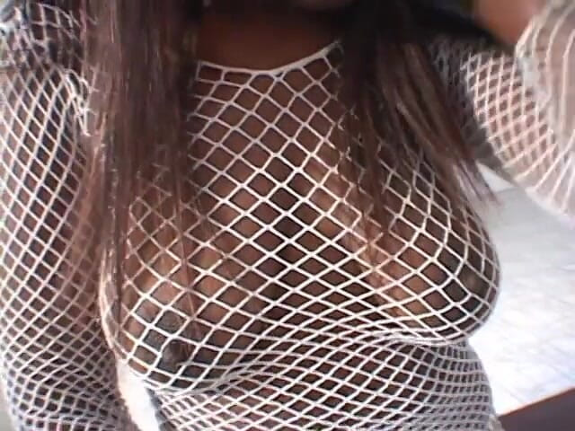Sex Karma: Wild babe in white fishnet rides a cock and then...
