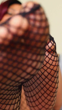 Drooling foot bitch for fishnet feet