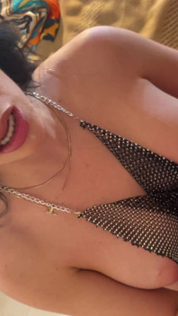 Hot Sexy Horny Raver Brunette Babe in See Through Dress Makes a Big Cock Guy Cums Twice on Her Big Tits