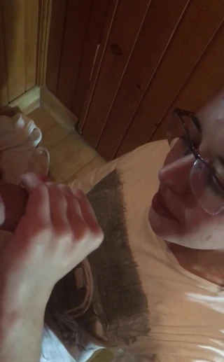 My Boobs: Nerd girl give me blow job after shooting, with cum...