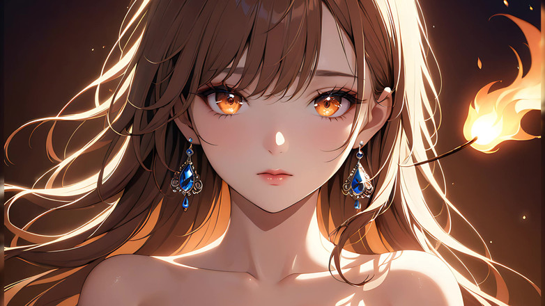 LustRender: Ember Kiss: seorang wanita muda yang cantik dinyalakan oleh api...