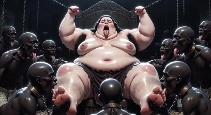 Anime Hentai: SSBBW královna pokrytá otroky - intenzivní orgasmy z uctívání těla