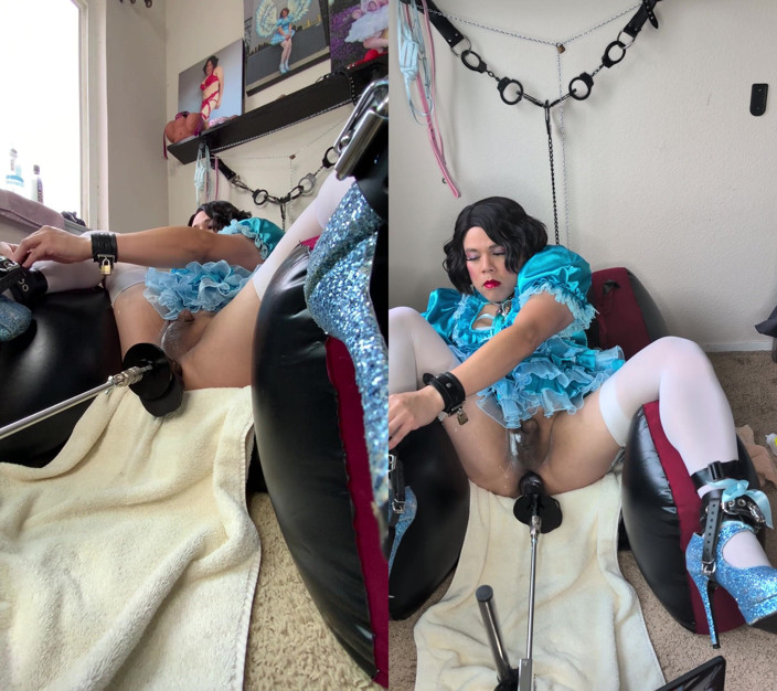 Sissy Candy: Sissy candy sulla sua sedia gonfiabile e auto bondage con...
