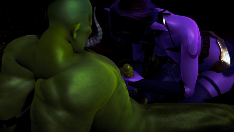 Waifu club 3D: Elfo masturbándose una gran polla verde