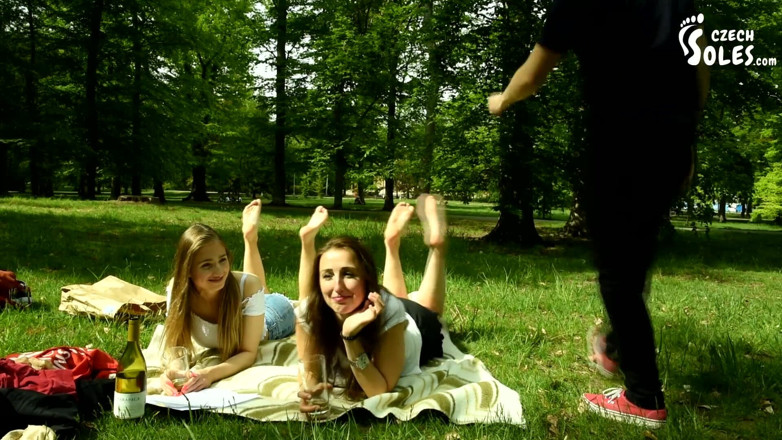 Czech Soles - foot fetish content: Two barefoot girls in park having their feet worshiped by...