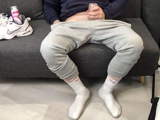 High quality socks: Cumshot in Dirty White Puma Socks
