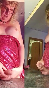 Tgirl Anna Cums with a Pink Foxtail Plug in Her Ass and Wears a Pink Dress