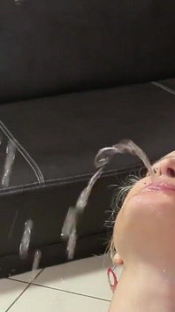 Blonde Tattoed Pierced Babe with Big Tits Gets Golden Showered by Cocks