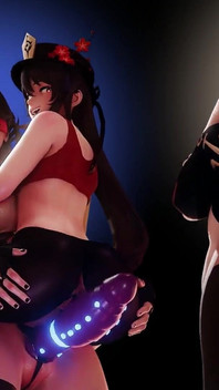 Hutao X Beidou Strap on Sex Genshin Impact Dragon Dildo Bad Dragon