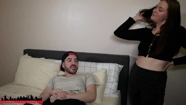 Sluts Around Town: Stepsister catches bro beating his meat