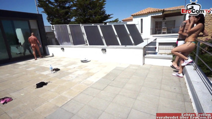 EroCom: Fucking on the hotel terrace with a sexy blonde woman...