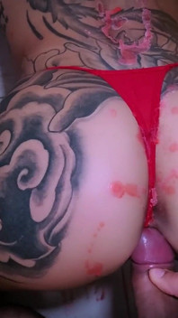 Red Hot Wax Dripping on Tattooed Babe with Strong Slaps Until Cumshot in Doggystyle