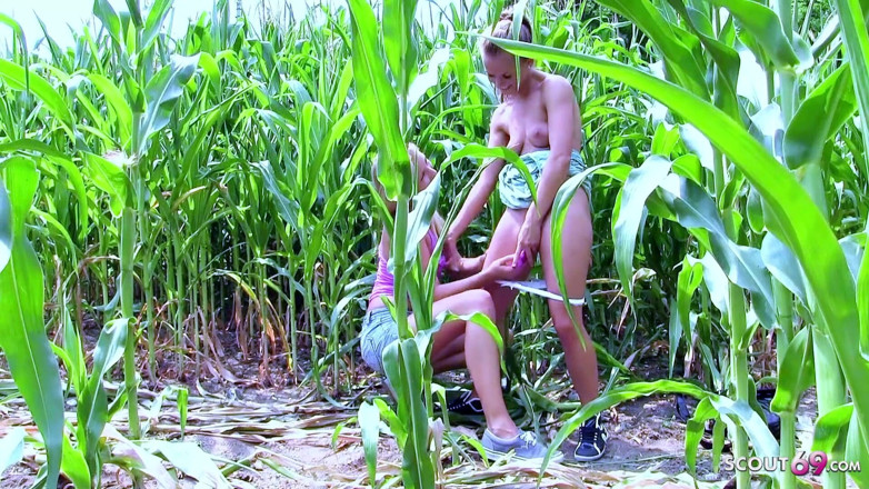 Full porn collection: Two hot skinny teens get it secretly in the field...