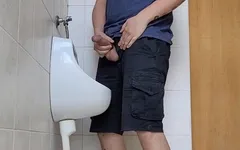 Risky Wank in Public Urinal at Work. Man's Room
