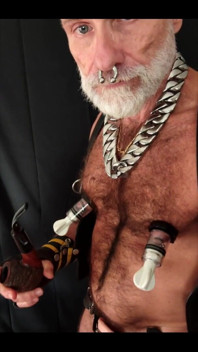 Stepdad Playing with Strap-on While Smoking His Pipe