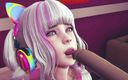 Waifu club 3D: Fată pasionată de jocuri îți linge pula cu limba ei