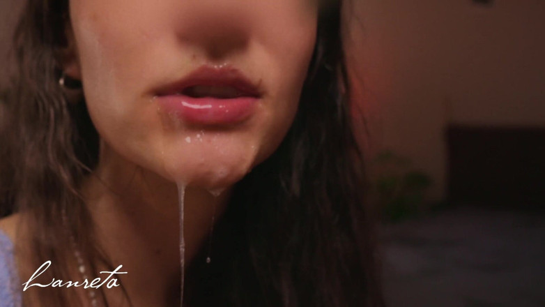 Lanreta: Closeup Sloppy Blowjob - Mouthfucking with Cum in Closed Mouth
