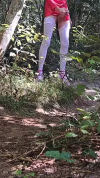 Outdoor Exhibition In The Woods Pink Heels White Stockings And Latex Mini Skirt