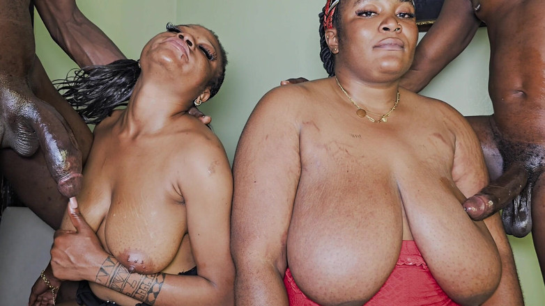 Bulocks: Babes Both Fucked in Mouth by 2 Big Cocks