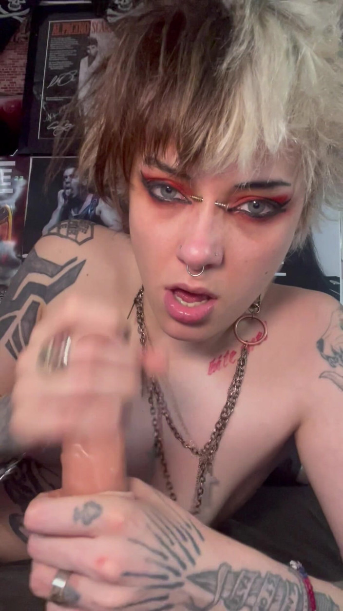 Glitterqueen1999: Topless Goth Girl Handjob Till You Blow Your Load JOI...