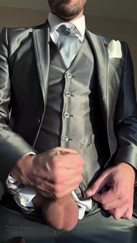 Suited Groom Jerks off in Hotel Room
