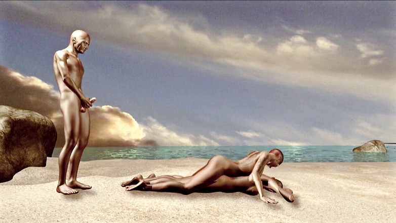 The animation shot: Chico mayor mira como hermanastras lesbo se ponen