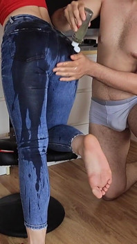 The Guy Tears His Jeans Right on His Girlfriend While Smearing Her with Oil