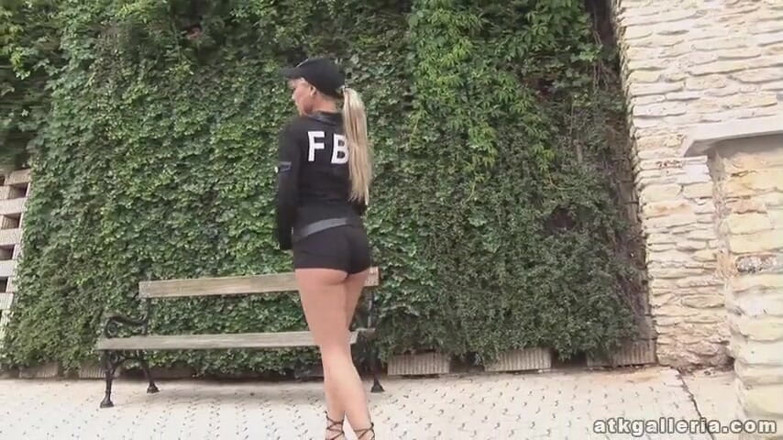ATKIngdom Fans: Busty babe in uniform with a dildo