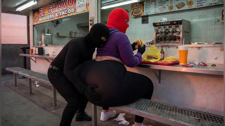 Animate golden: Chica de gran culo comiendo comida rápida obtiene su culo...