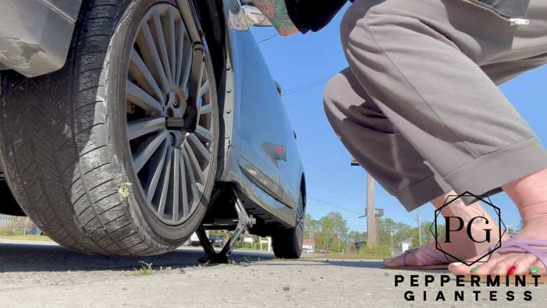 Peppermint Giantess: 67 Tall Amazon Goddess Changes Her Tire - Big Feet in...
