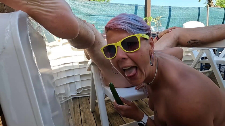 bekycarril: Sucking Cock and Balls While Pegging with a Cucumber