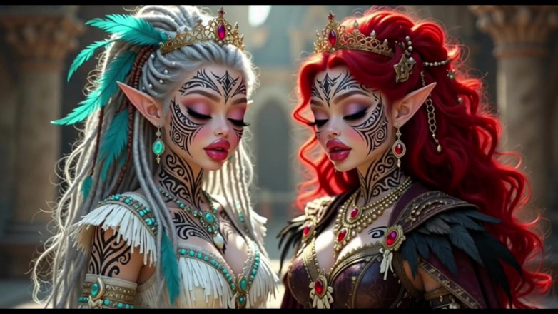 Hot girl dancing: Mooie elven prinses zoenen, Ai-animatie