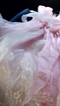 Quietly Feeling the Softness and Smoothness of the Stepdaughter's Slippery and Shiny Satin Dress