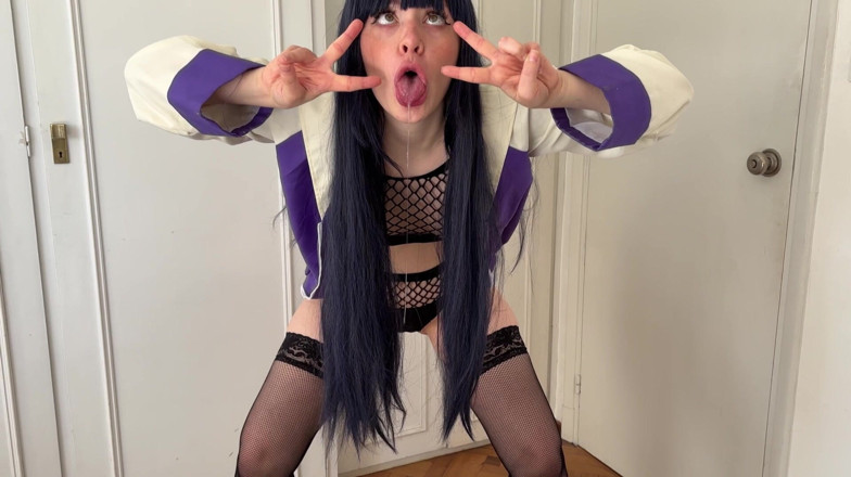 Spacenintenda: Хіната позує з ahegao &amp; мінет ділдо: фетиш стискання дупи
