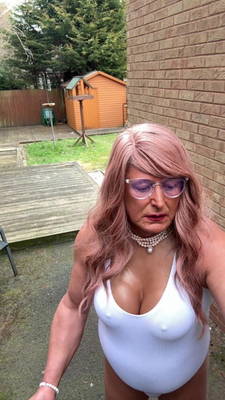 Kellycd2022: Sexy Crossdresser Kellycd2022 in White Swimsuit and Heels