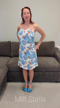 Tropical Dress with Blue Heels