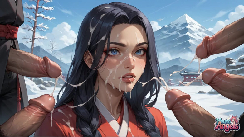 NeuroAngels: Uma sedutora reside sensualmente na neve em um santuário japonês,...