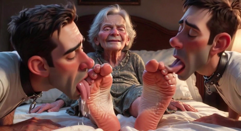 Anime Hentai: Submissive Mans Serving Old Granny's Ugly Feet - Humiliation