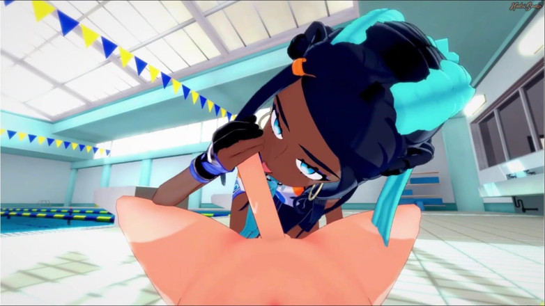Hentai Smash: Pemimpin gim Nessa dikongkek di tepi kolam. Hentai