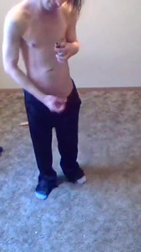 Trying a New Camera Angle; in Only Track Pants & Socks