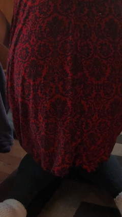 Daphne Fitting Room Teasing in a Red Dress and Leggings