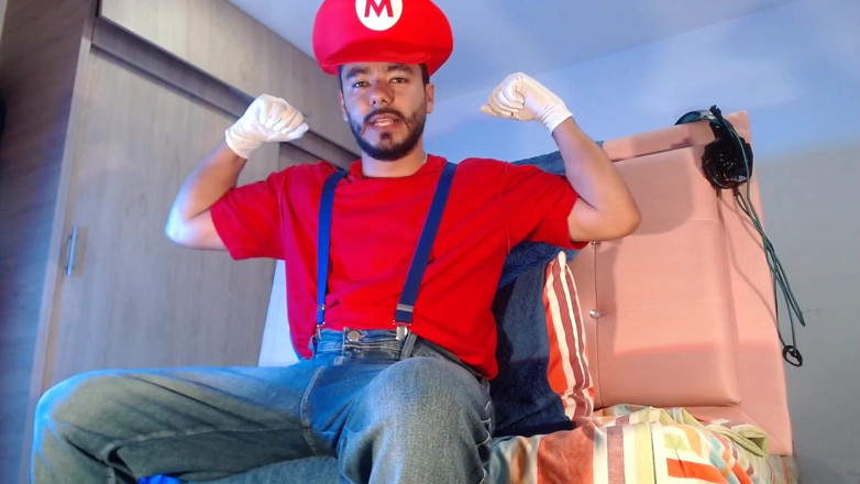 Tomm hot: Dressed as Mario Bros Playing with His Plumbing Tool