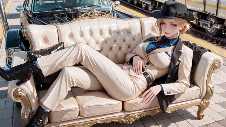 Tay Swift X: Leaning Against the Vintage Train Door, She Runs Her Hand...