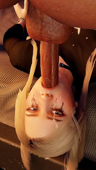 BDSM bondage 3D porno - prsatá blondýna deepthroat facefuck