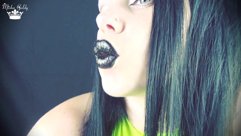 Goddess Misha Goldy: Kisses from black shiny lips ASMR JOI