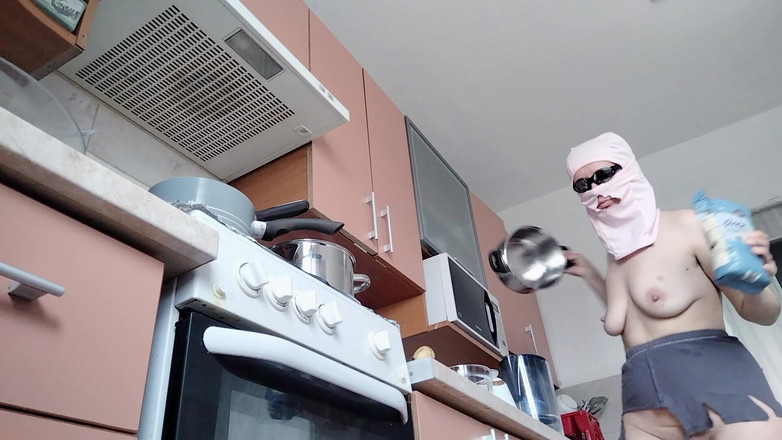 Mirsur: Sexy Naked Wife Preparing Food in the Kitchen. Hairy Brunette,...