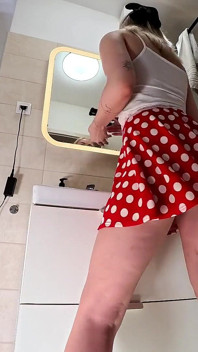 Hot Sexy Long Legs Blonde Takes Her Lace Panties off Under Her Skirt to Show Tight Pussy and Big Ass