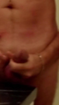 J/o Fantasy in the Bathroom While Slapping My Body and Leather Strapped Cock.