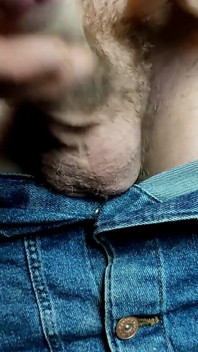 Jerk and cum in jeans skirt